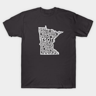 Minnesota State Map Wordmark Fill T-Shirt